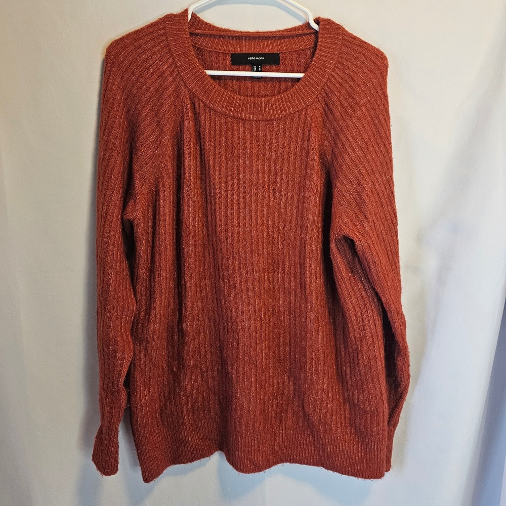 Vero Moda Ribbed Knit Long Sleeve Sweater Rust Orange Medium
